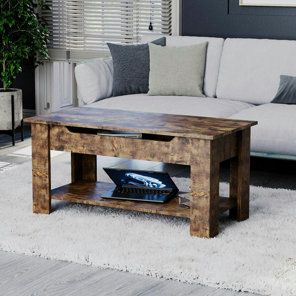 image 1 of Vida Designs Lift Up Coffee Table With Storage Compartment & Shelf, Dark Wood