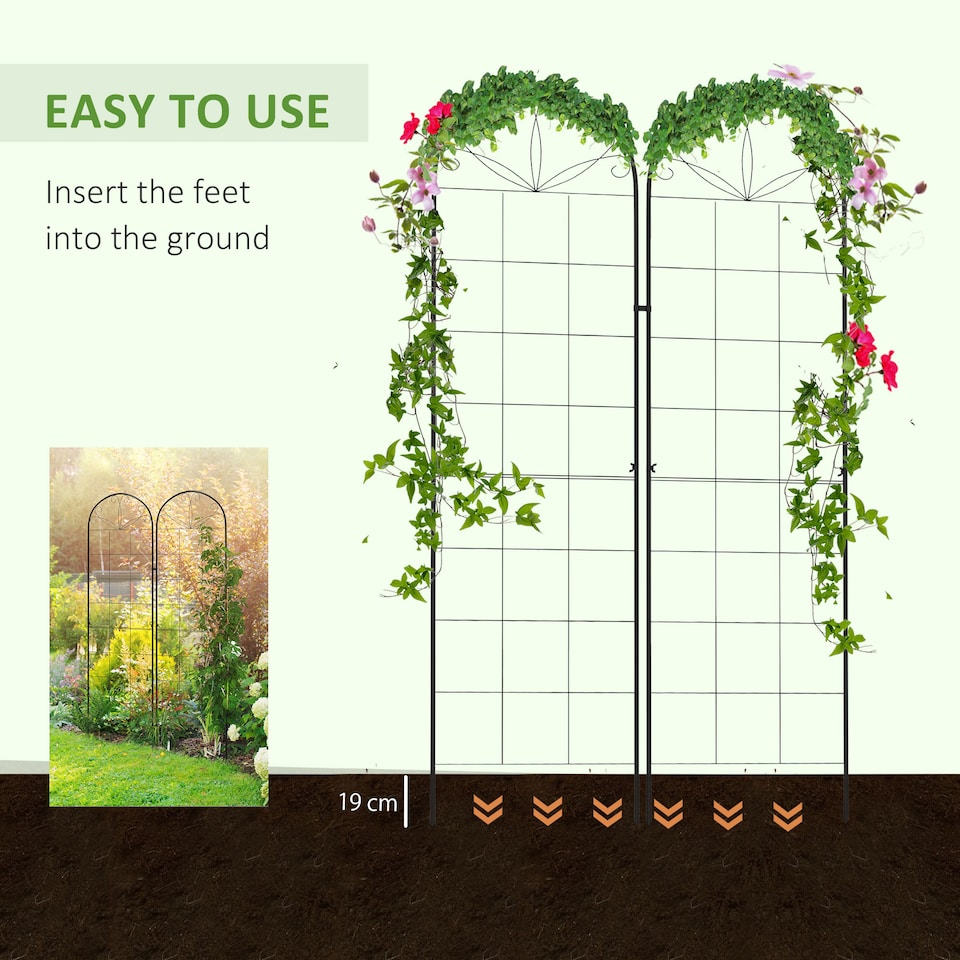 image 1 of Outsunny Set of 2 Metal Trellis for Climbing Plants, Grid Design, 50 x 180cm