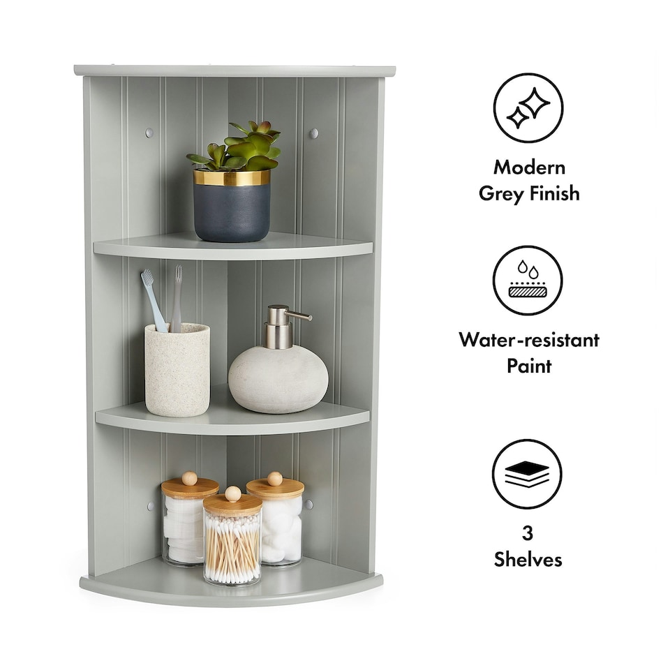 image 1 of VonHaus Shrewsbury Grey Bathroom 3 Tier Corner Shelf