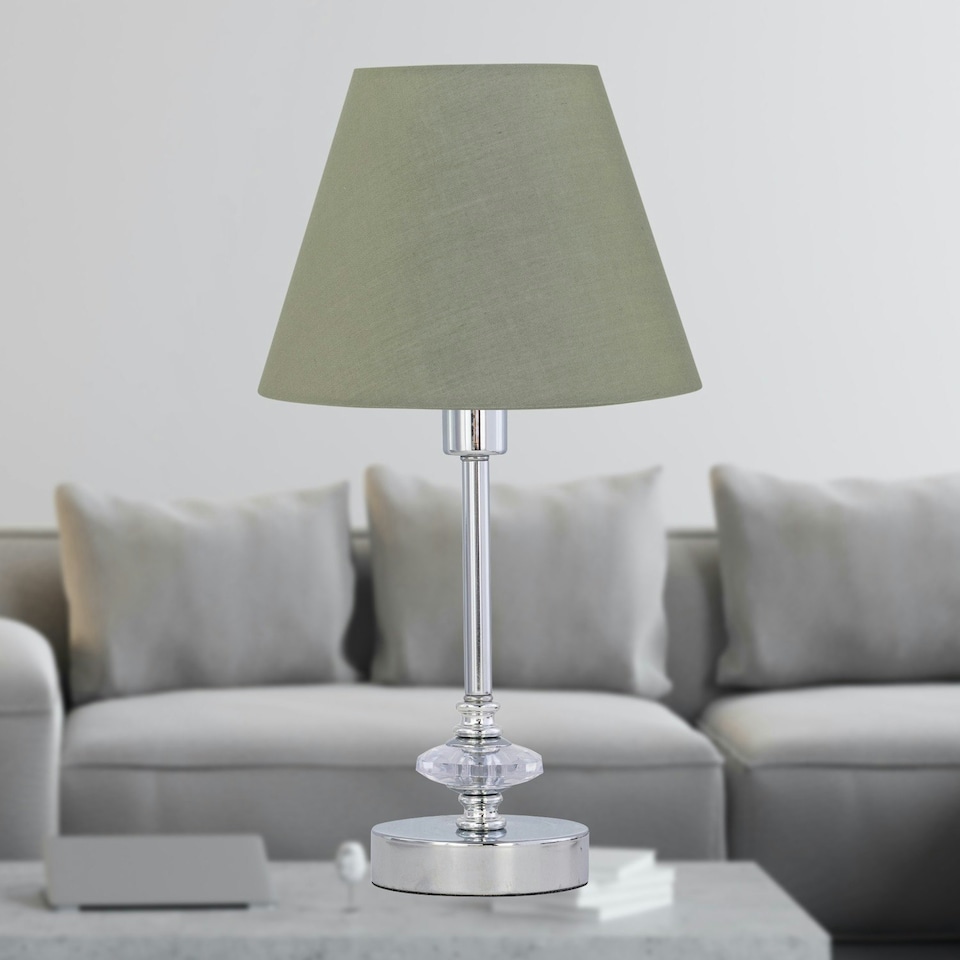 image 1 of Set of 2 Chrome Jewelled Table Lamps with Sage Green Shades Chrome | Green