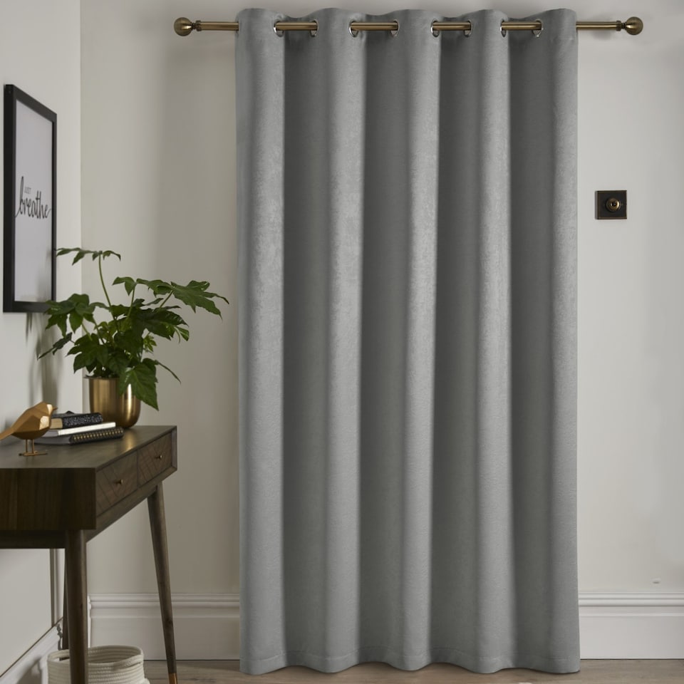 image 1 of Fusion Strata Eyelet Single Panel Door Curtain Silver