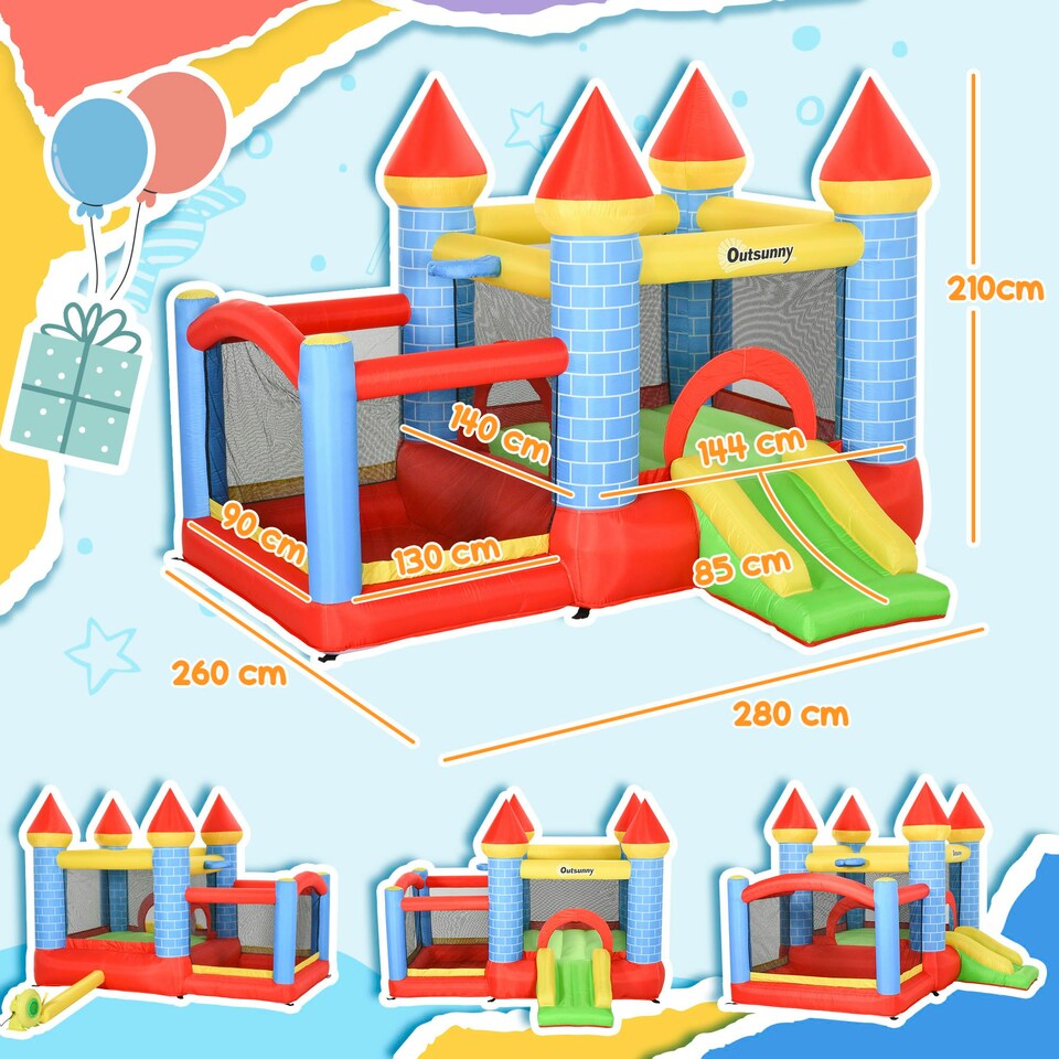 image 1 of Outsunny Bouncy Castle W/ Slide Pool 4 in 1 composition W/ Blower Multi-color