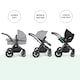 image 3 of Stomp Luxe 12pc Travel System with Cirrus i-Size Car Seat & ISOFIX Base, Carrycot, Reversible Seat, Rain Cover & More (Black/Pearl Grey/Black)