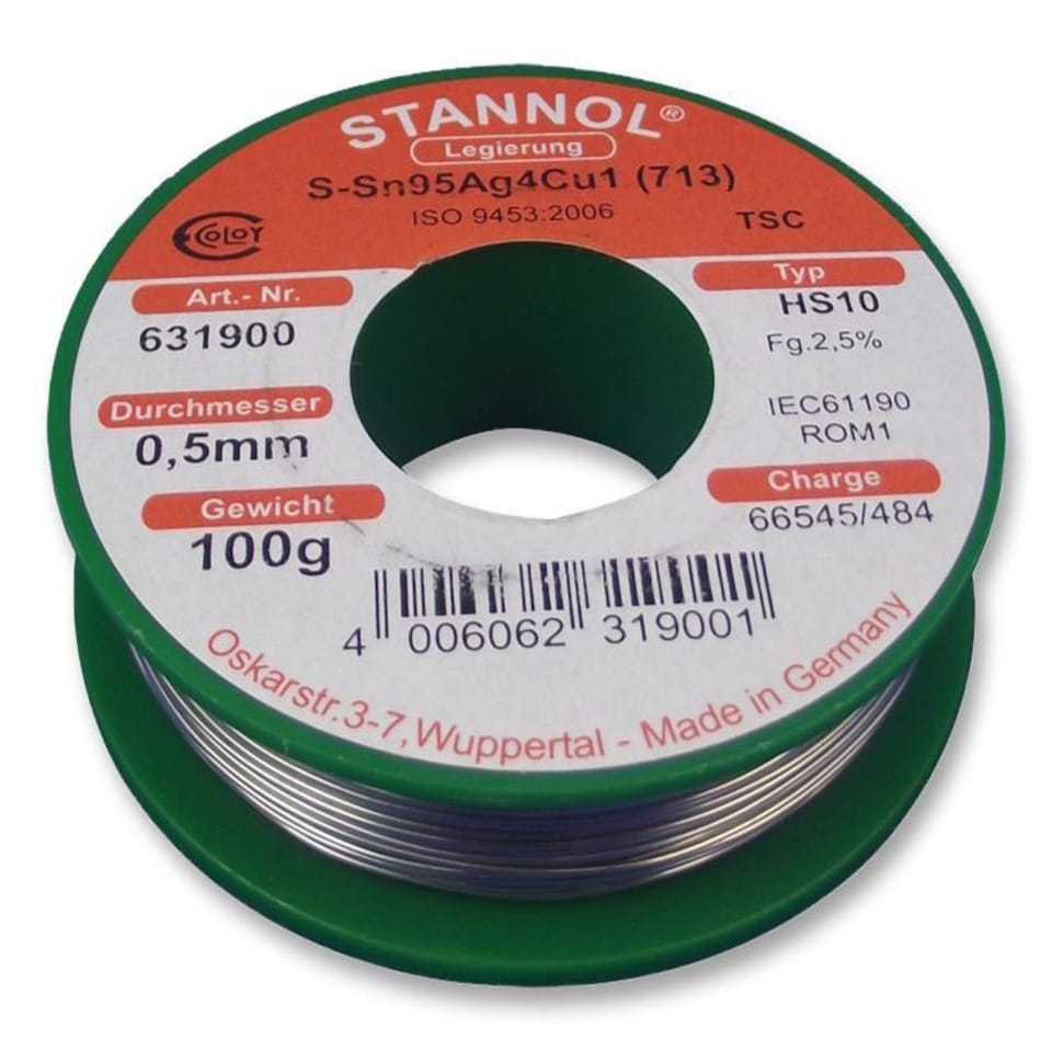 STANNOL - Lead Free Solder Wire 0.5mm, 100g, 217°C
