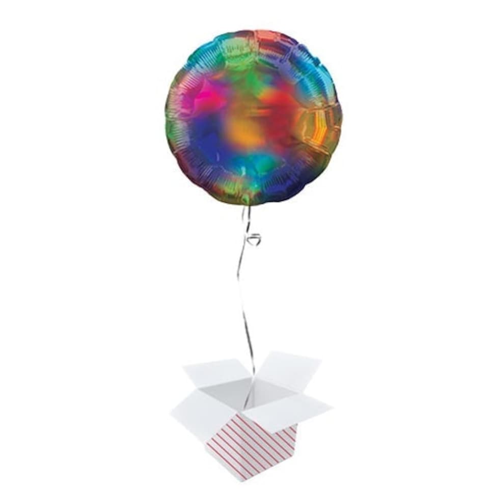 Rainbow Iridescent Round Foil Helium Balloon - Inflated Balloon in a Box