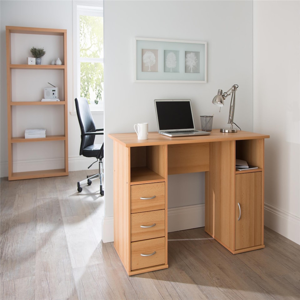 image 1 of Maryland Desk with 3 Drawers and 1 Door Beech