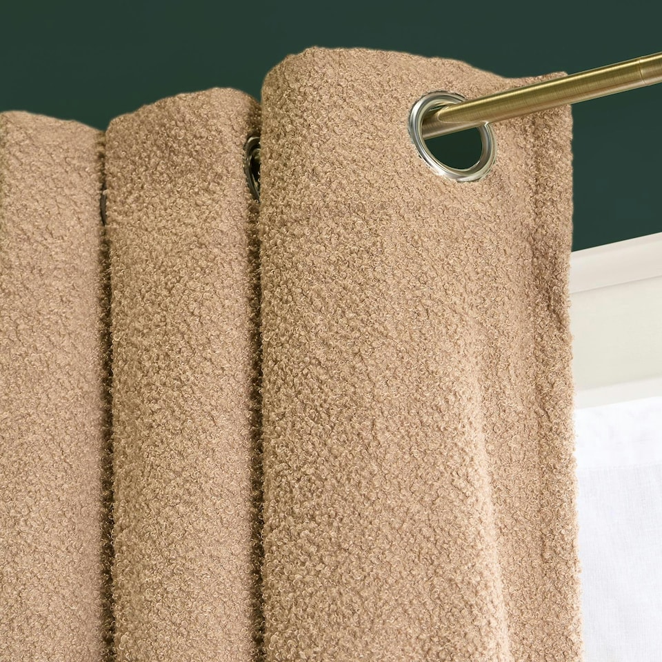 image 1 of OHS Boucle Soft Textured Panel Pair Blackout Eyelet Curtains, 46x54" Brown | Natural