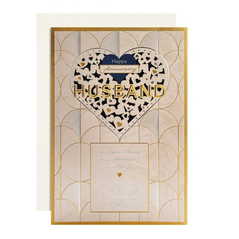 image 1 of Light Patterned Design with Heart Husband Anniversary Card
