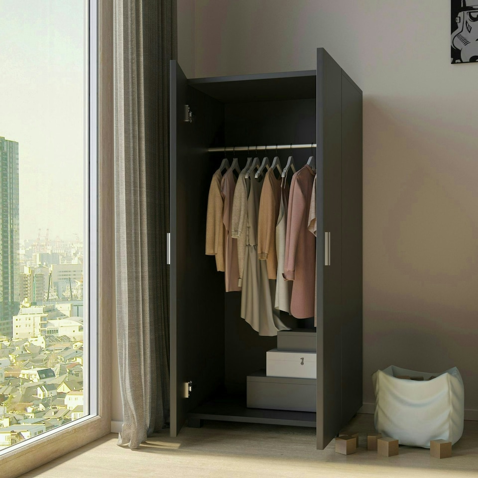 image 1 of Kids 2-Door  Wardrobe | Black | Unit Colour: Black