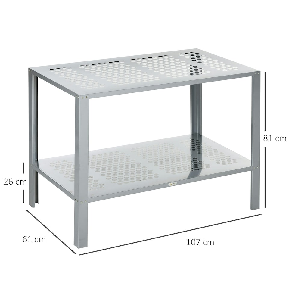 image 1 of Outsunny 2-Tier Plant Stand Storage Organizer Steel Display Shelf for Patio
