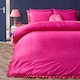image 1 of OHS Print Frill Edge Duvet Cover Set with Pillowcase Microfibre Bedding | Pink | Hot Pink/Orange/Pink | King