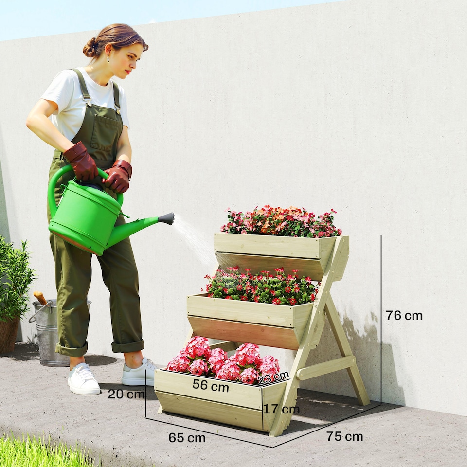 image 1 of Outsunny 3 Tier Raised Garden Bed Wooden Elevated Planter Box Kit, Green | Green | Green