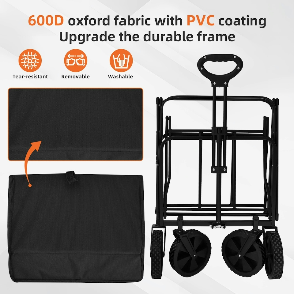 image 1 of Alivio Black Heavy Duty Folding Wagon Cart With Adjustable Handle