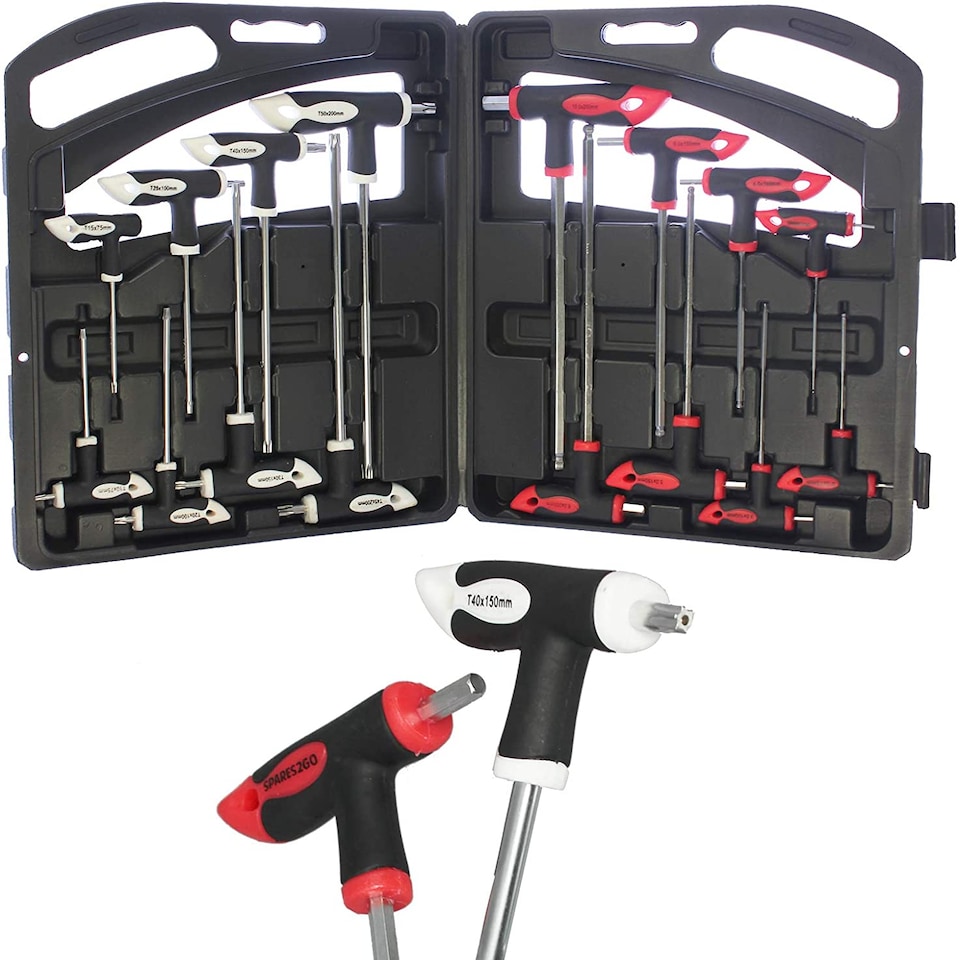 image 1 of SPARES2GO T Handle Screwdriver Set Torx Metric Hex Allen Key Long Star Security Tool CR-V