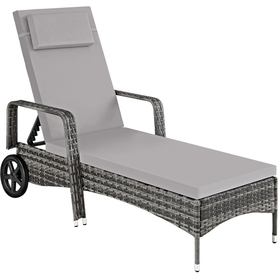 image 1 of Sun Lounger - 6-position backrest, weather and UV-resistant, soft pillow, two wheels | Grey | grey/light grey | 1