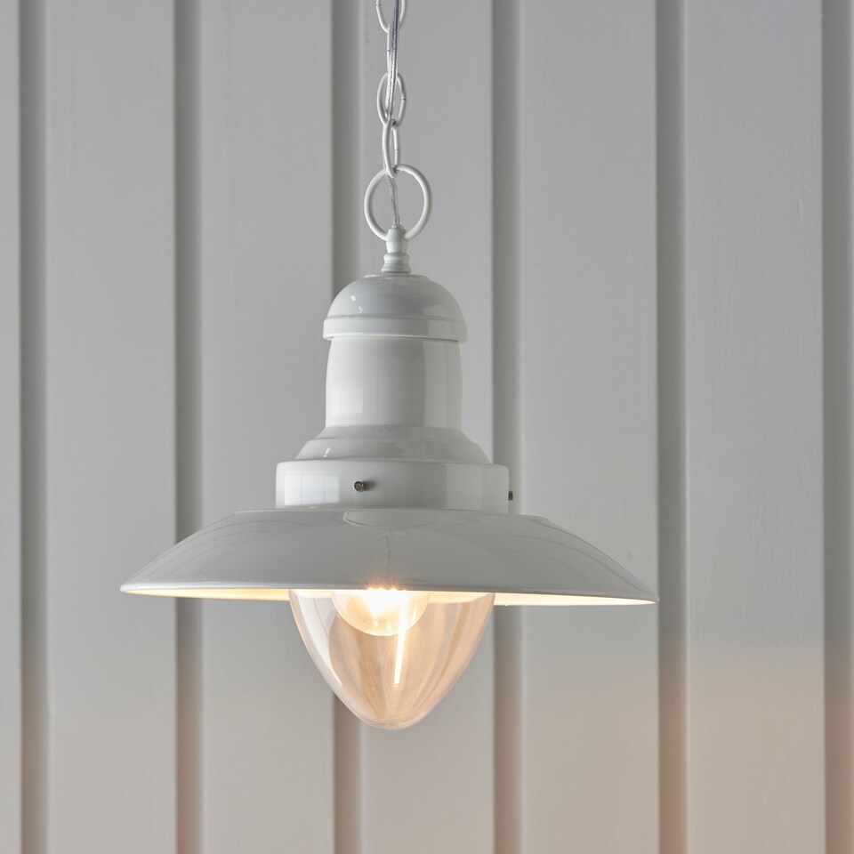 image 1 of Polperro Single Pendant Ceiling Lamp, Gloss Cream, Glass