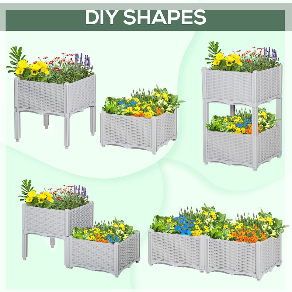 image 1 of Outsunny 2-pieces Elevated Flower Bed Vegetable Herb Planter Plastic, Grey