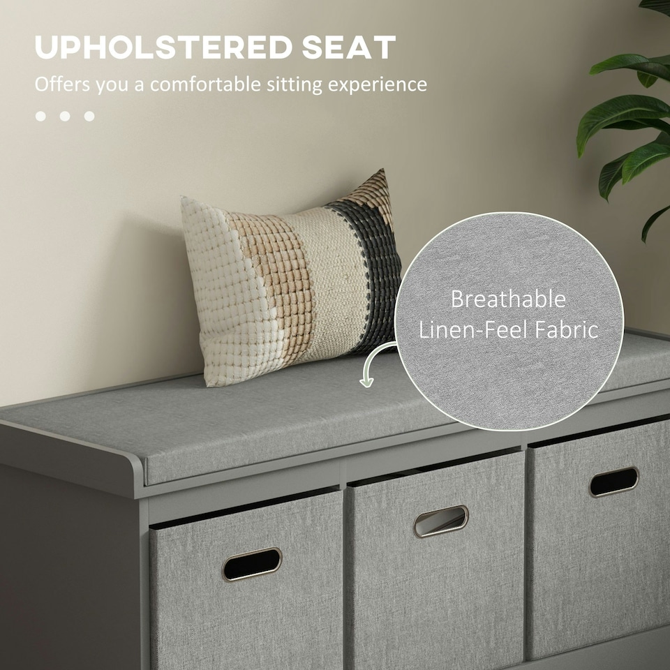 image 1 of HOMCOM Shoe Bench with Seat, Shoe Storage Bench Fabric Drawers, Grey White