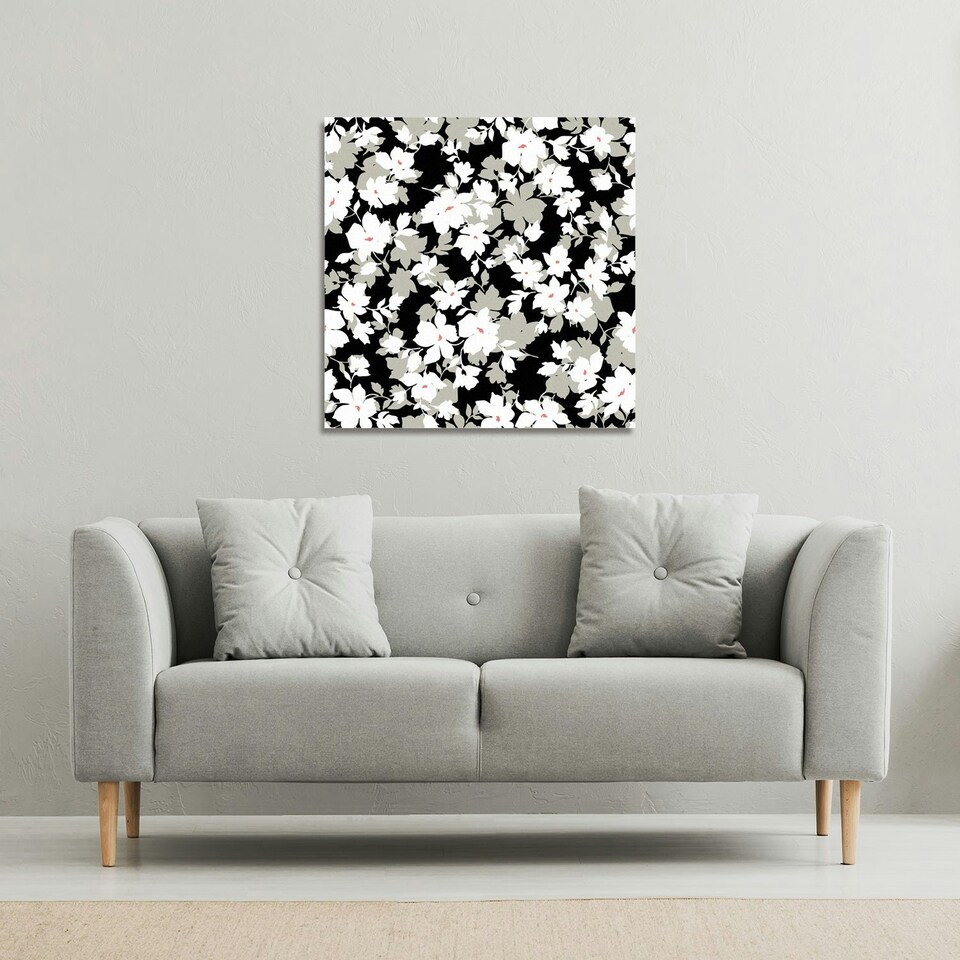 image 1 of Grey, White & Black Flowers (Canvas Print) 61 x 61 x 4cm
