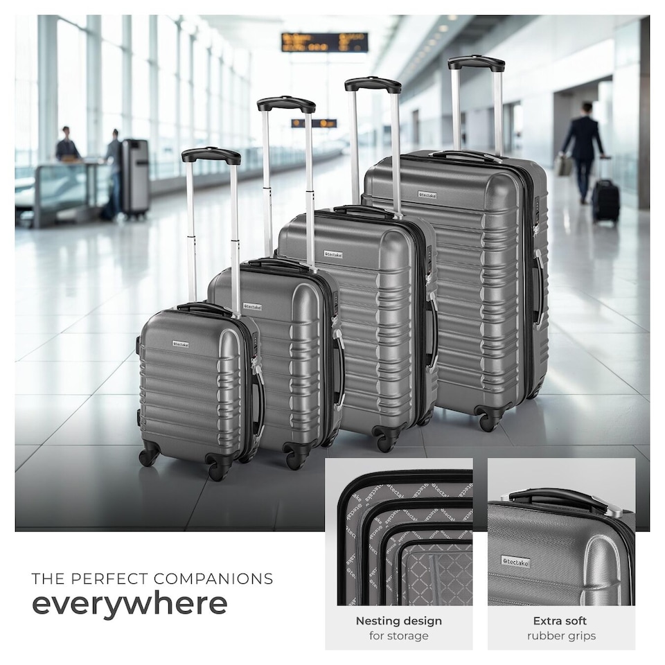 image 1 of Suitcase Set of 4 ABS Hard Shell Luggage Travel Trolley 4 Wheel Lightweight Telescopic Handle | Silver | grey | 1