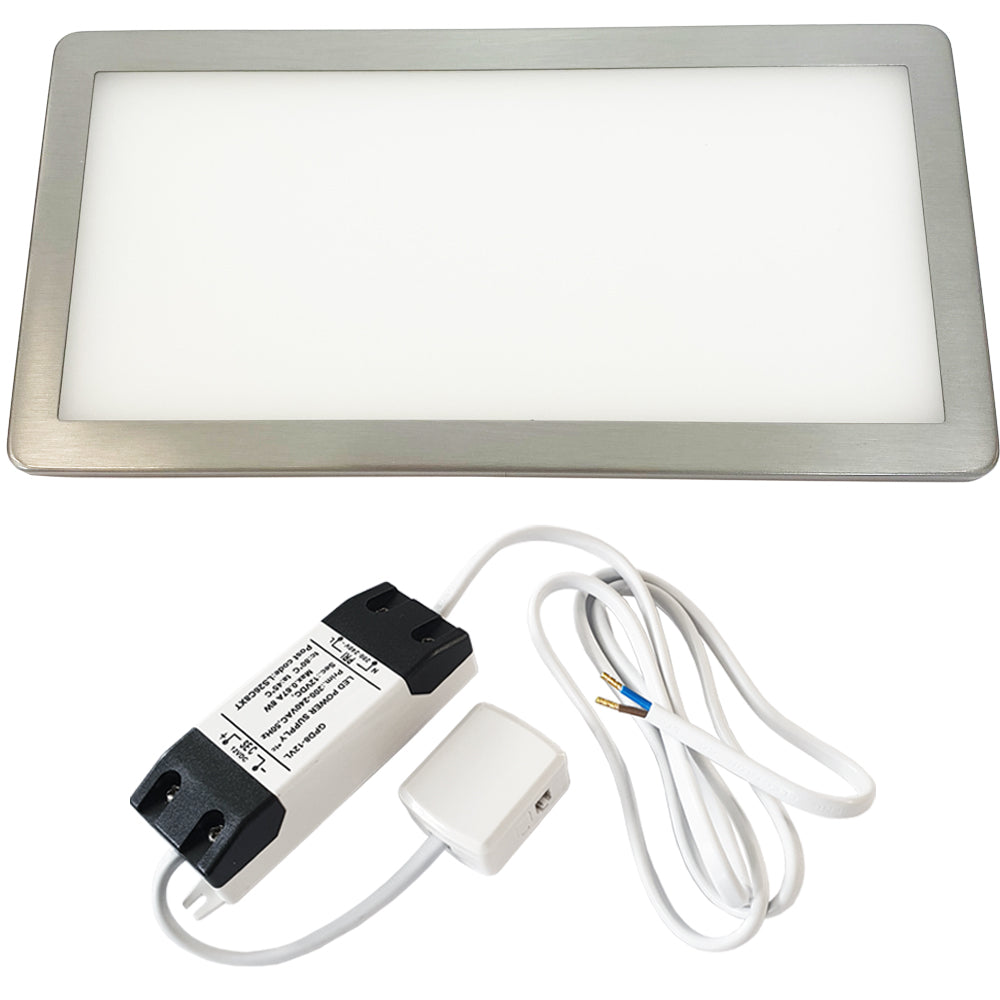 Loops 1x BRUSHED NICKEL Ultra-Slim Rectangle Under Cabinet Kitchen Light & Driver Kit - Natural White Diffused LED in Metallics