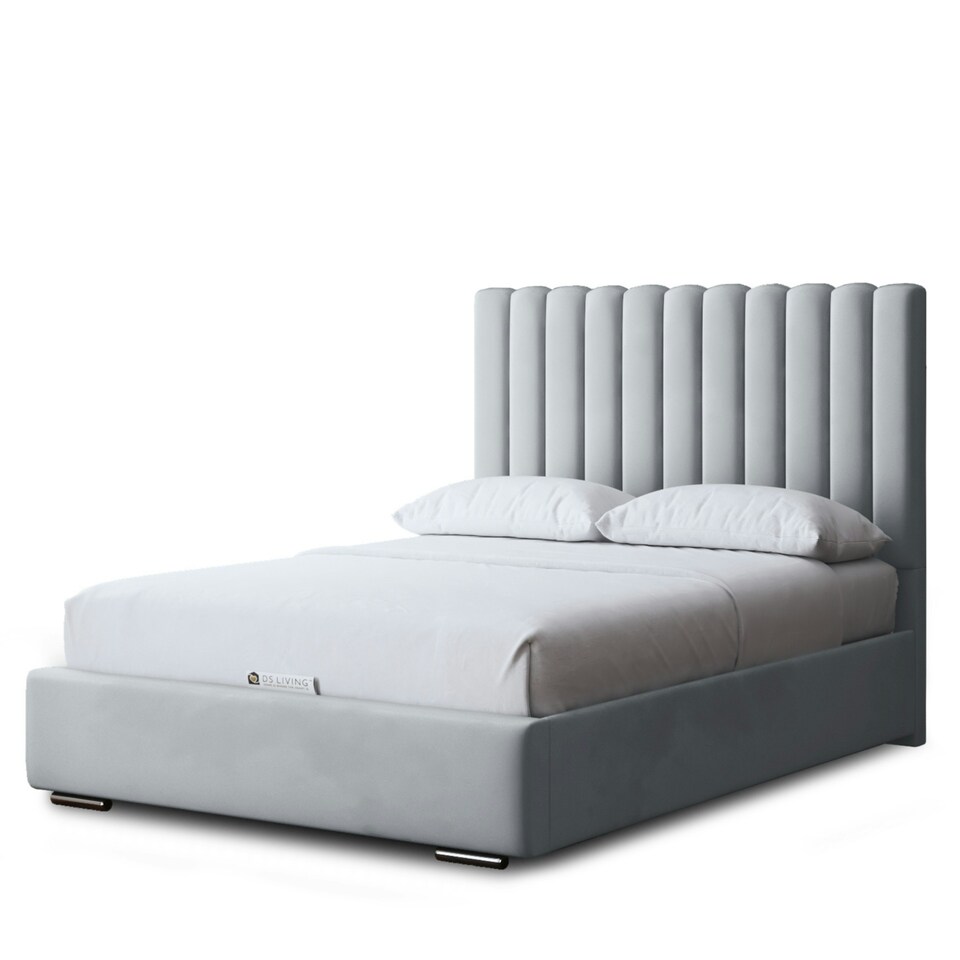 image 1 of Evangeline Divan Bed with Upholstered Headboard - Silver - Single / 3ft