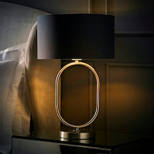 ValueLights Antonia Charcoal with Chrome Drum Shade Brushed Chrome Oval Table Lamp with Bulb Silver