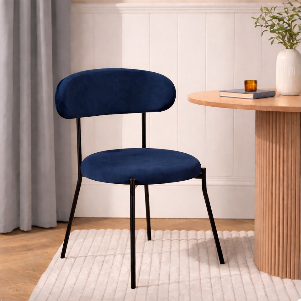 image 1 of OHS Matte Velvet Accent Dining Chair Padded Seat with Metal Legs | Blue | Navy