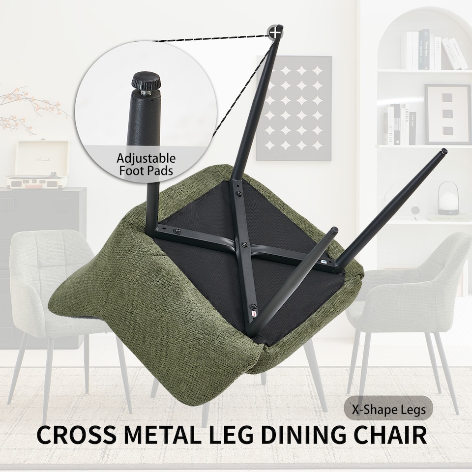 image 1 of SONARA Dining Chair Set of 2, Water-Repellent Plush Chenille Upholstered for Dining Room | Green