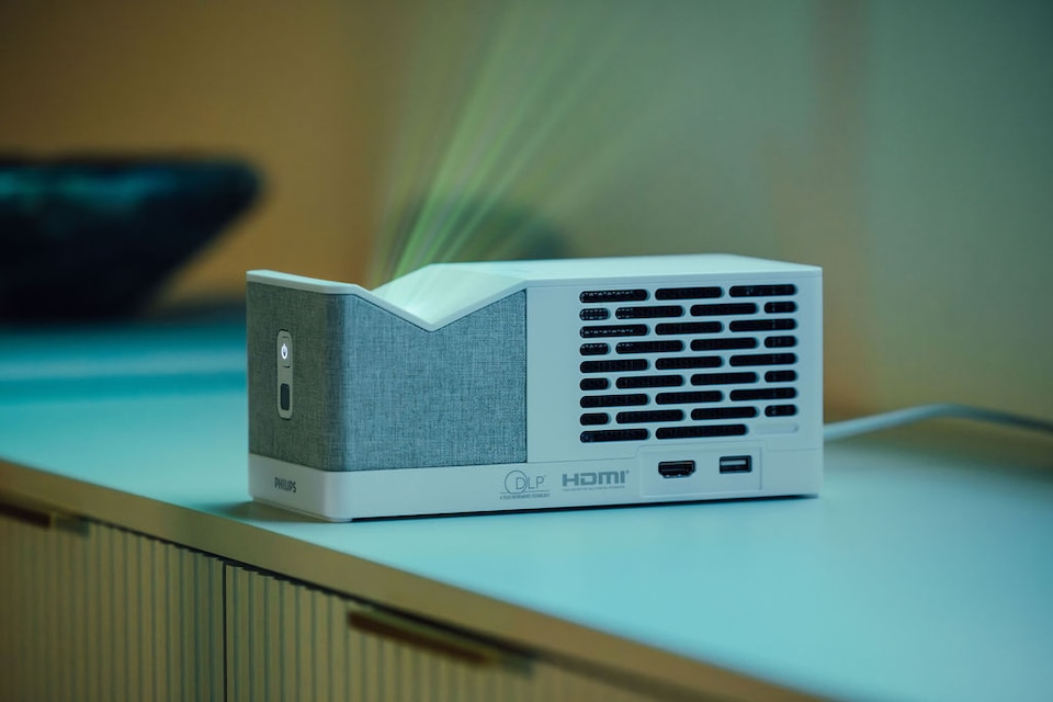 image 1 of Philips Screeneo UL5 Projector White- Ultra Short Throw, 100", LuminOS system, built-in apps, Full HD with 108% REC2020, 1080p