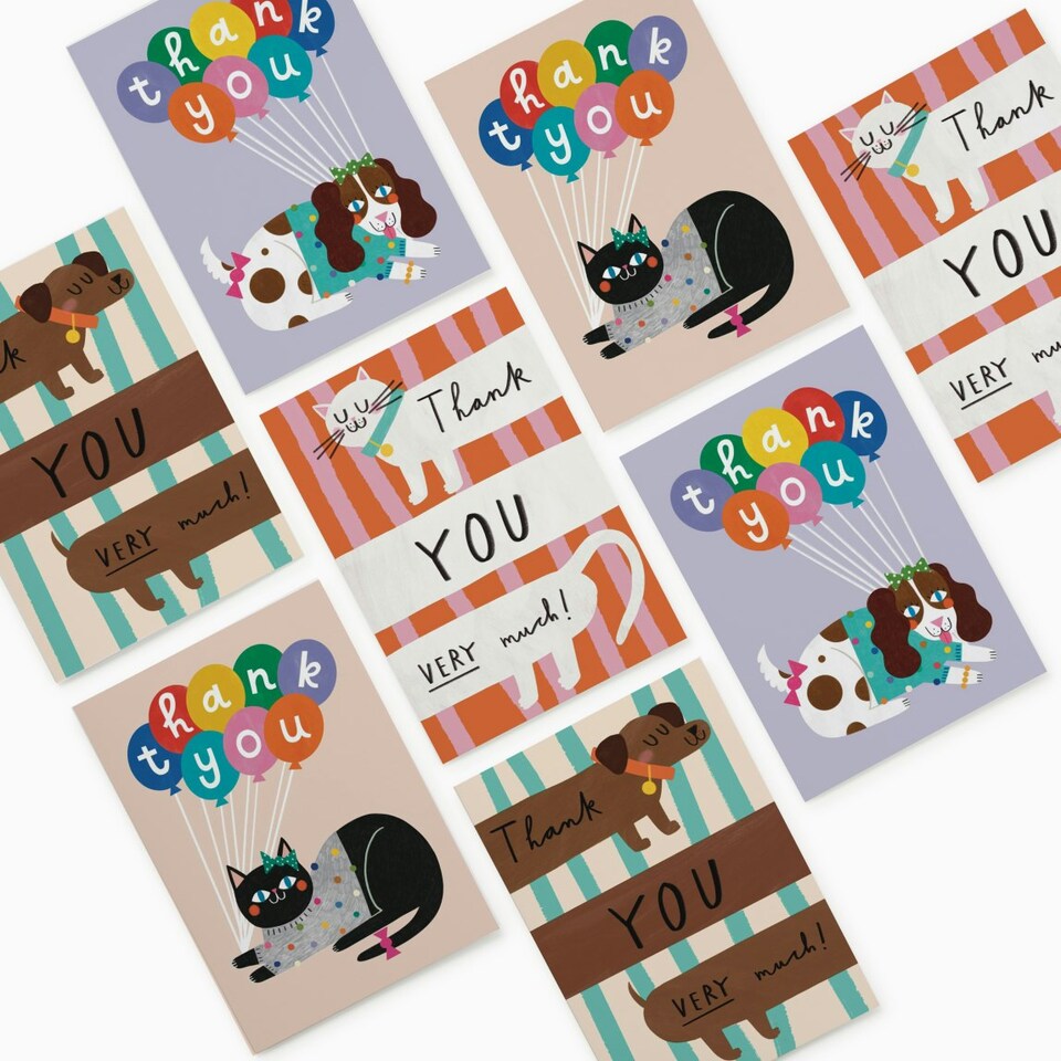 image 1 of Cats & Dogs Thank You Card Pack - Pack of 8 (4 Designs)