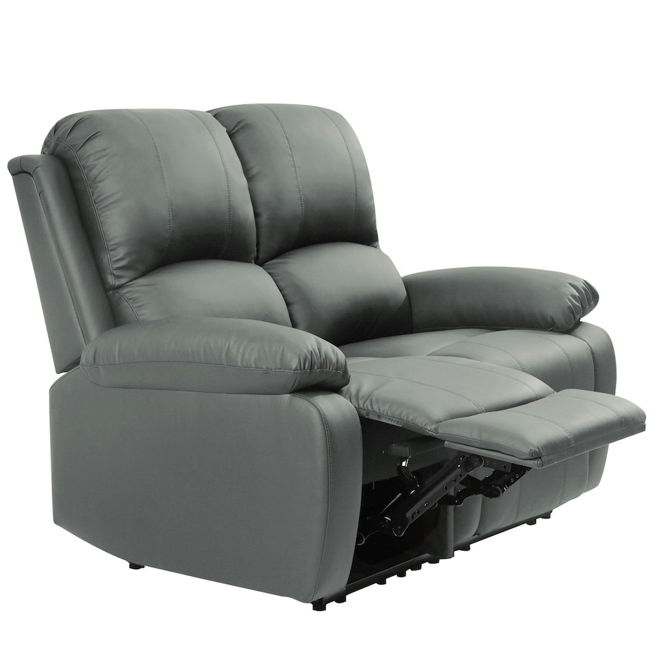 image 1 of PU Faux Leather Reclining Sofa Suite With Armchair, 2-Seater Sofa And 3-Seater Sofa In Dark Grey
