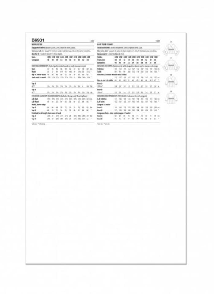image 1 of Simplicity 6931 Paper Sewing Pattern – Women’s Top, Size W2 (20W–22W–24W–26W–28W), Easy
