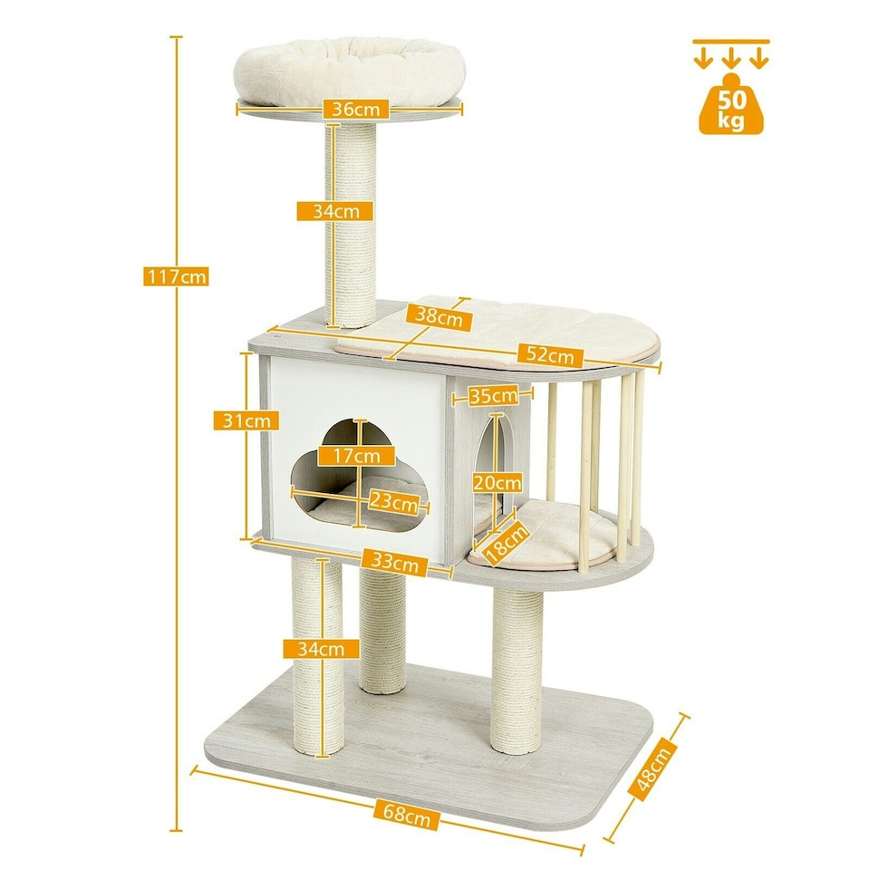 image 1 of COSTWAY Wooden Cat Tower 4-Tier Cat Tree Play Center