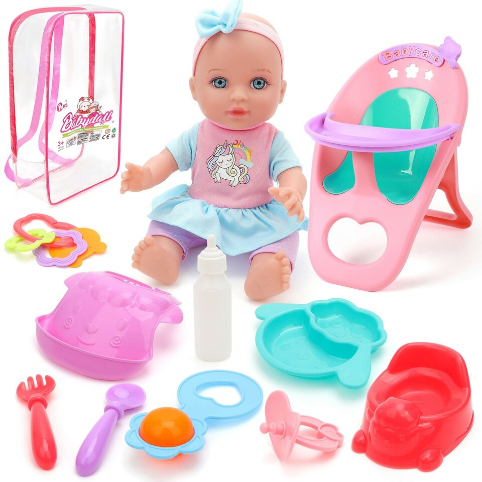 image 1 of Kids Hair Salon Play Set Pretend Hairdressing Makeup Kit with Lights Sounds Unicorn Apron Carry Bag