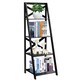 image 1 of COSTWAY 4 Tier Ladder Shelf Storage Wooden Bookcase Black Black