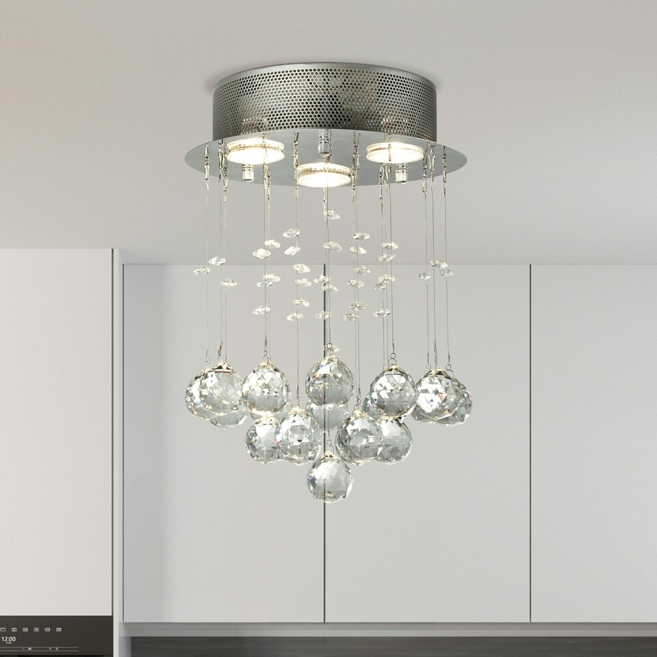 image 1 of 3LT CHROME CEILING FLUSH WITH ACRYLIC DROPS