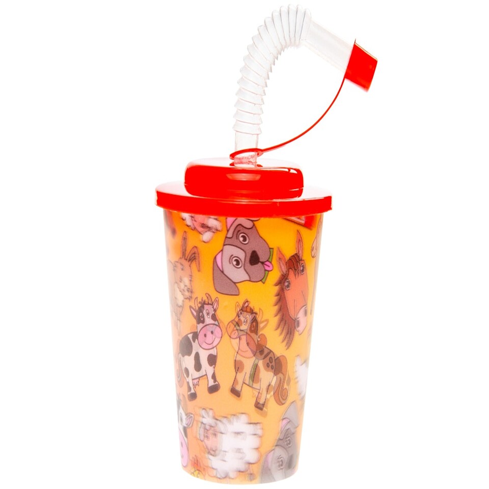 image 1 of Farm Animals 3D Cup With Straw and Lid