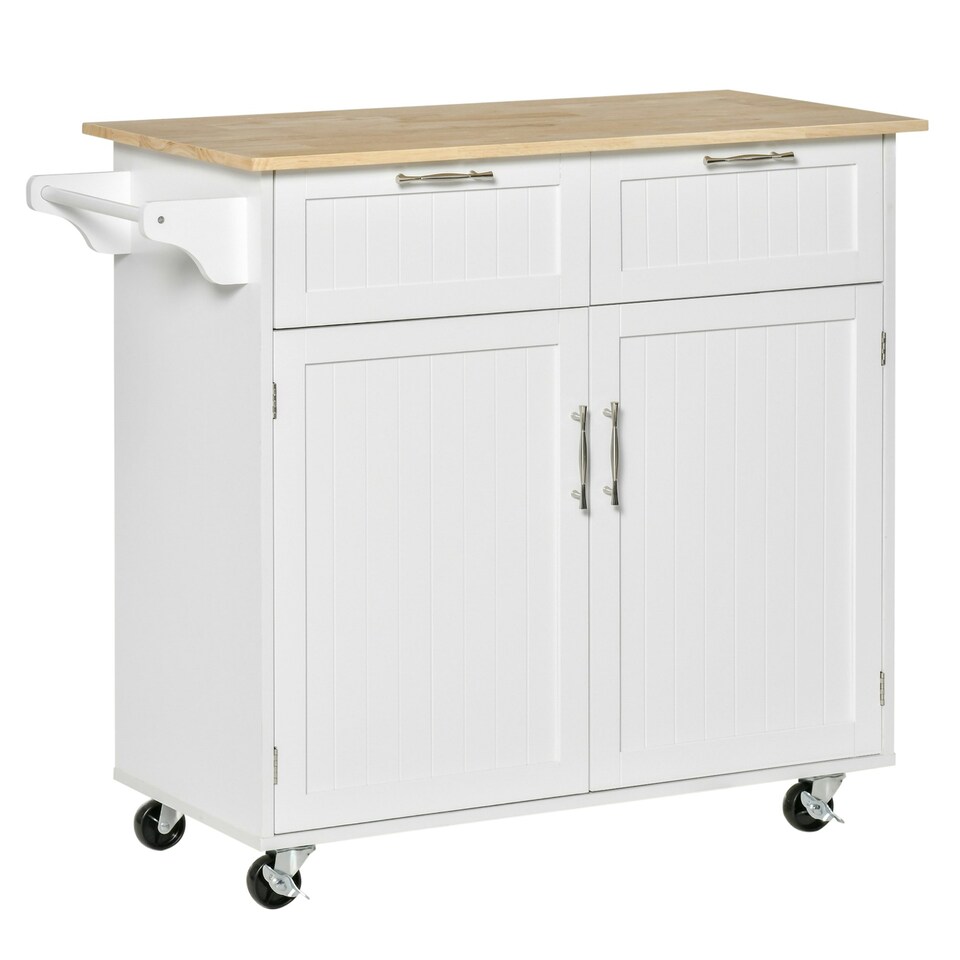 image 1 of HOMCOM Modern Rolling Kitchen Island w/ Adjustable Shelves, White