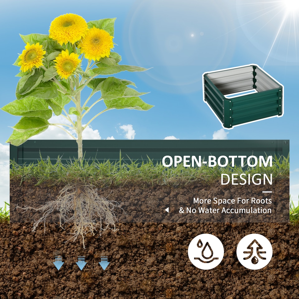 image 1 of Outsunny Set of 2 Raised Garden Bed Galvanised Planter Box, Green | Green | Green