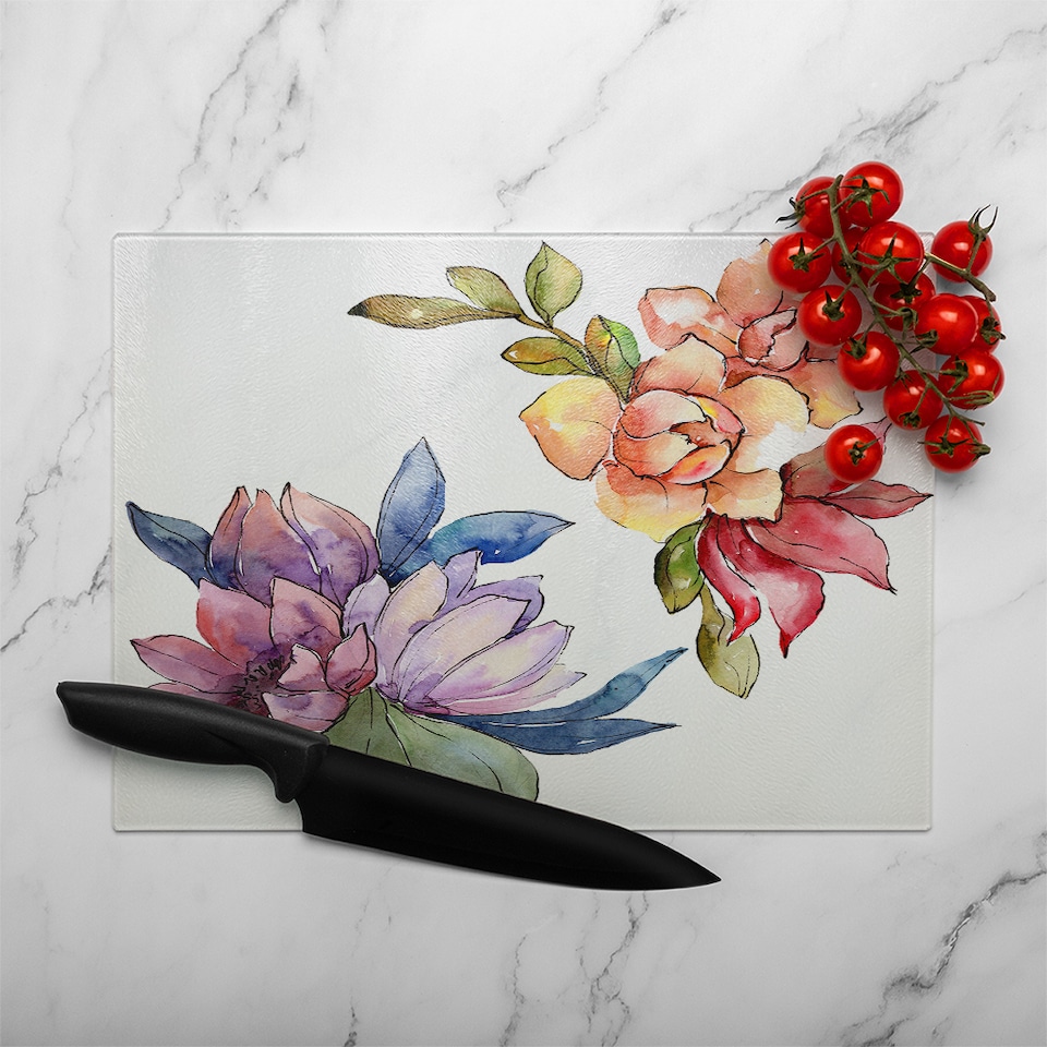 image 1 of Rainbow Flowers Glass Chopping Board | Multi