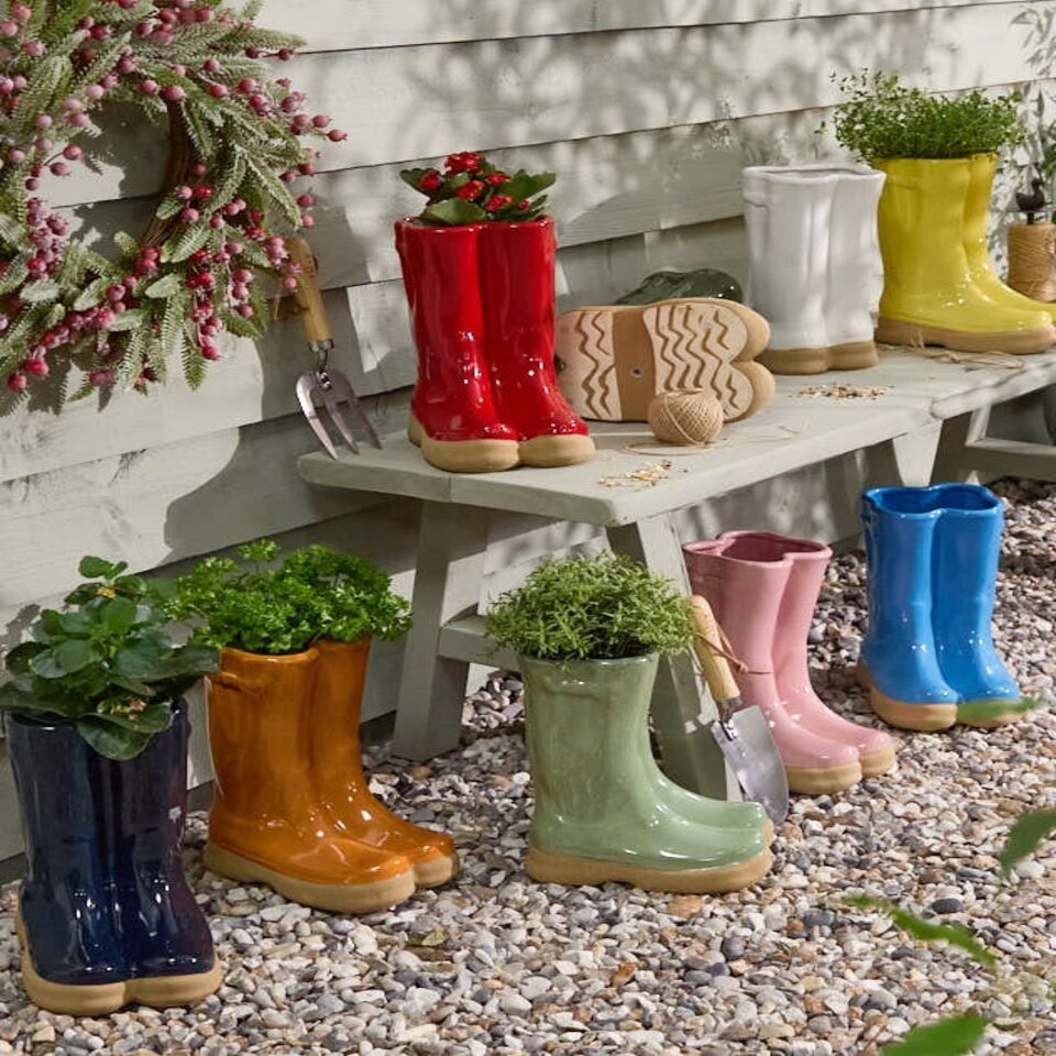 image 1 of Large Ceramic Welly Boot Planters N/A