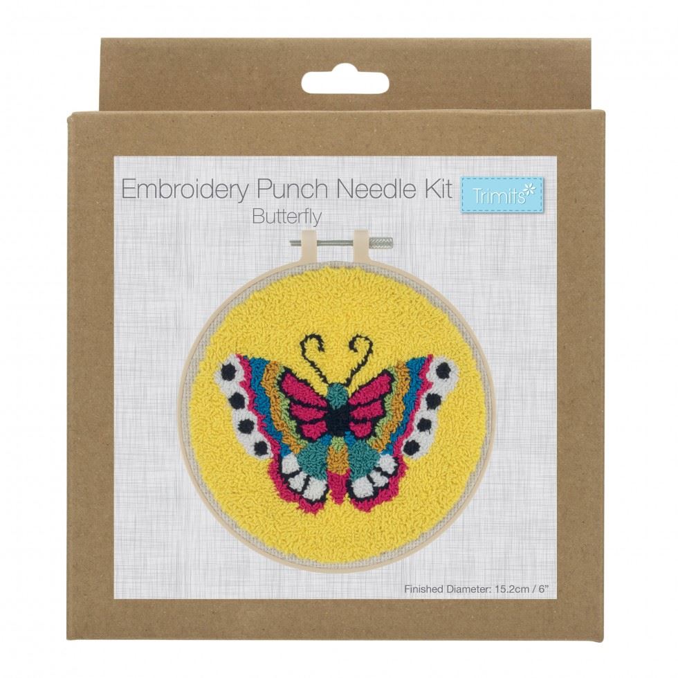 Trimits P/NEEDLE BUTTERFLY - Punch Needle Kit: Floss & Hoop: Butterfly