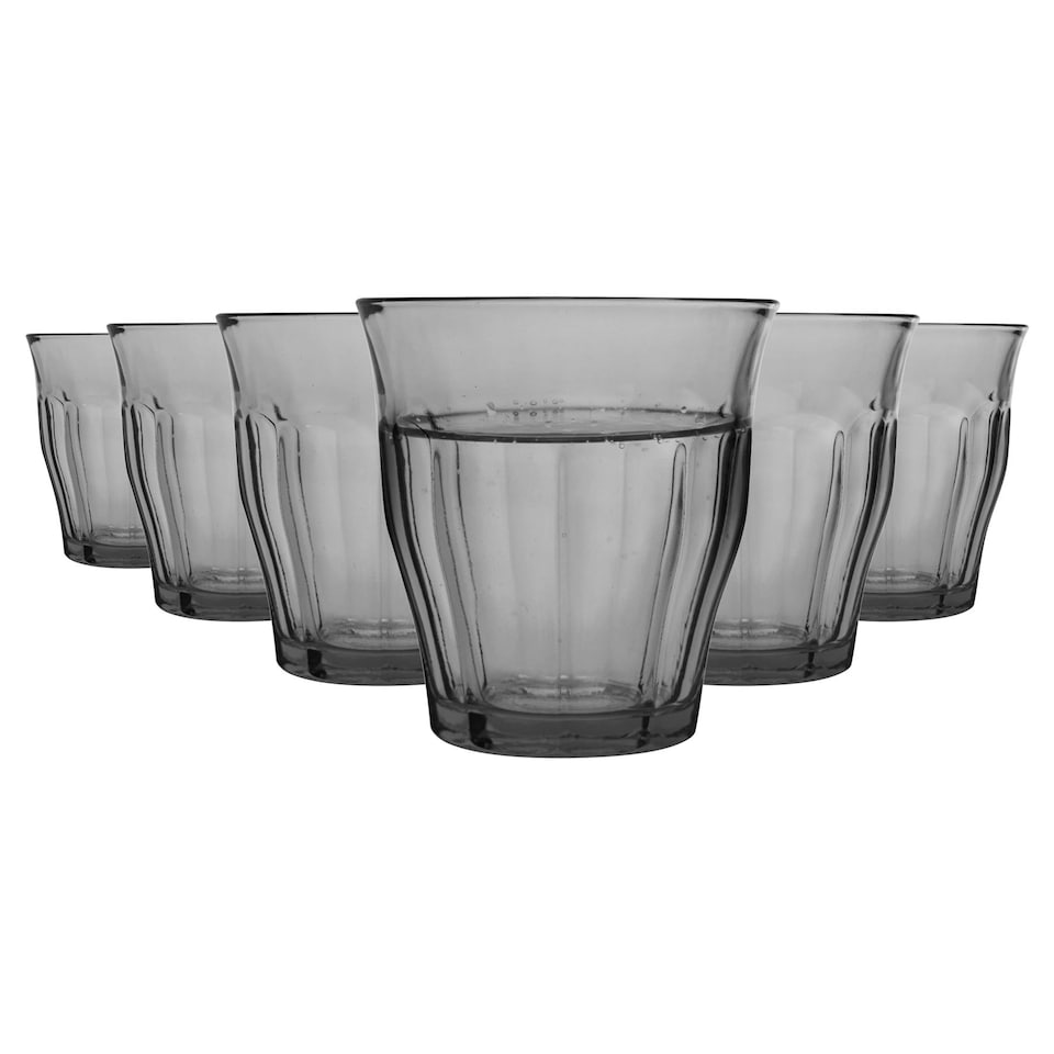 image 1 of Duralex 6 Piece Picardie Drinking Tumbler Glasses Set - Tempered Glass Tumblers for Water, Juice, Whisky - Grey - 250ml | Grey | Grey