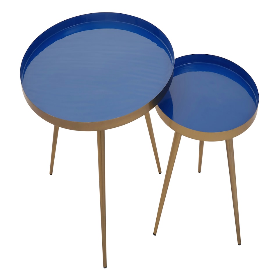 image 1 of Amira Blue Enamel Nest Of Two Tables. Blue