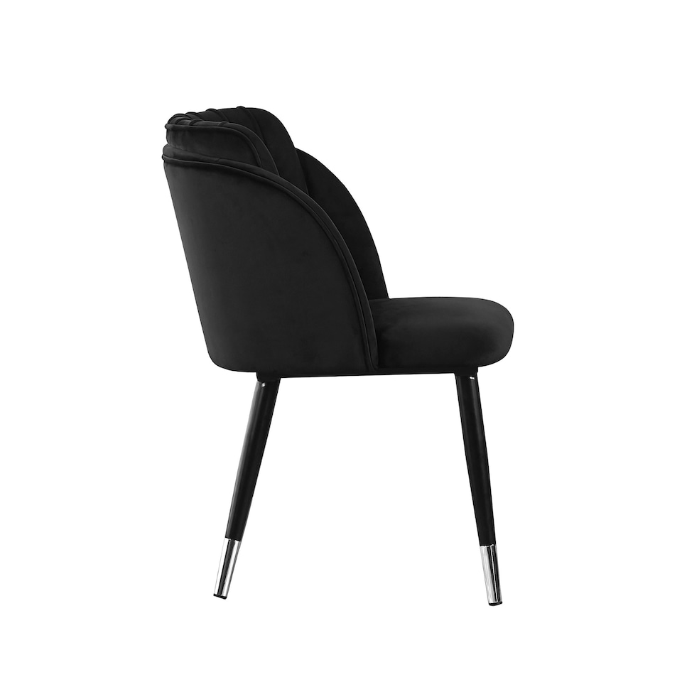 image 1 of Single Milano Velvet Dining Chair with Stylish Ribbed Back Design, Black Metal Legs with Silver Tips | Black | Silver End Tips
