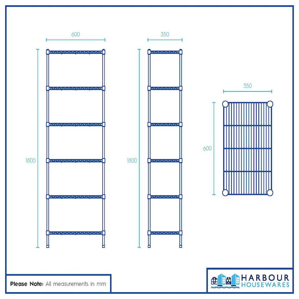 image 1 of Harbour Housewares Adjustable Wire Shelving Unit - 6 Tier - Black