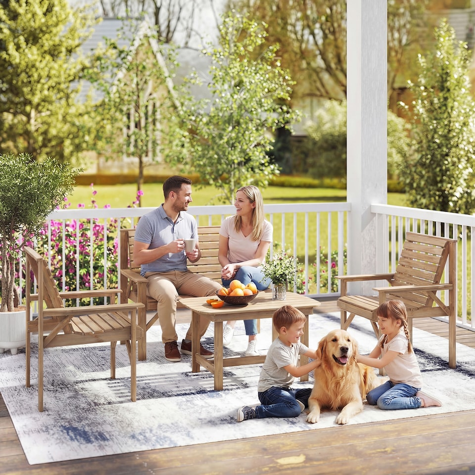 image 1 of Outsunny 4 Seater Garden Furniture Sofa Set with Curved Seat, Natural Wood | Brown | Natural wood finish | Four Seater