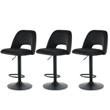 SONARA Set of 3 Adjustable Velvet Upholstered Breakfast Bar Stools | Black