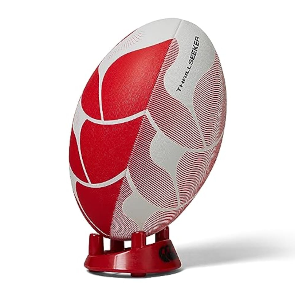 image 1 of Canterbury Unisex Thrillseeker Play Rugby Ball | Standard Grip | Training Ball Rugby Ball, White/Red, 3
